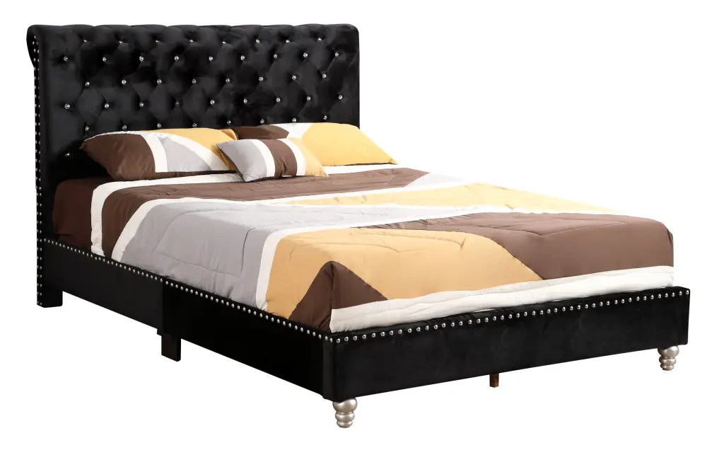 Maxx Tufted Upholstered King Bed Black Velvet Foam Modern Bed Frame glory furniture