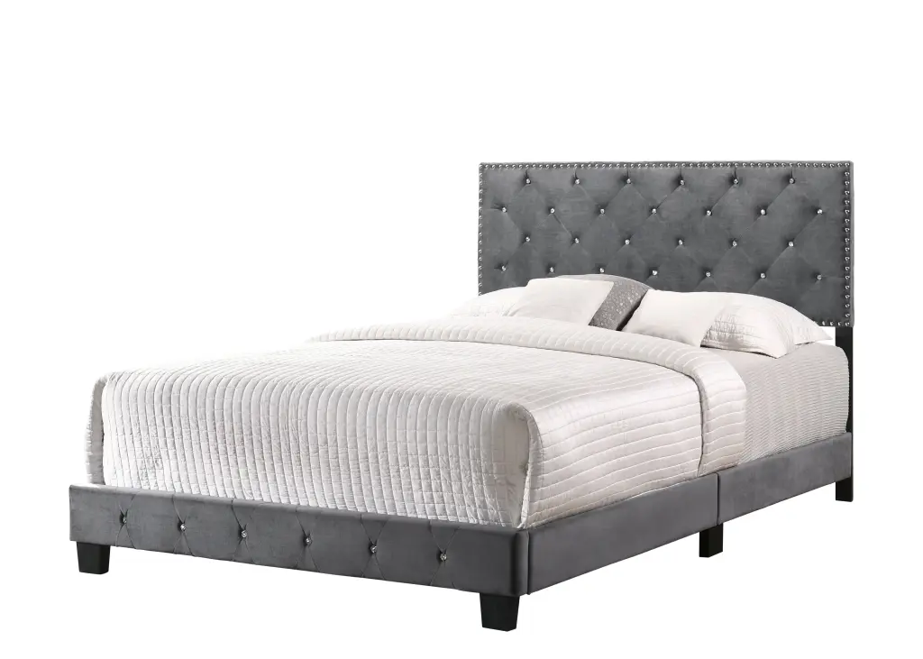 Sophisticated Gray Queen Bed Style Gray Foam Velvet Upholstery glory furniture