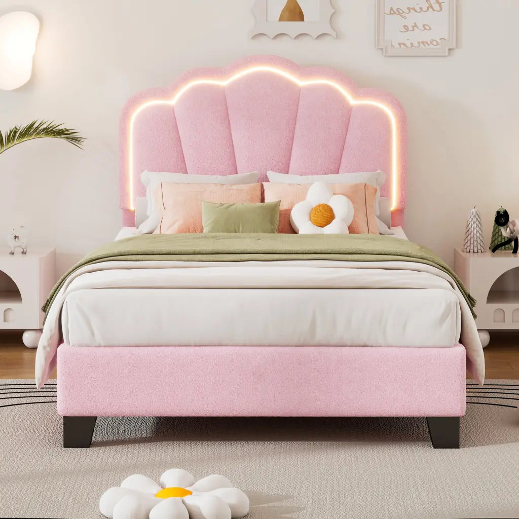 Twin Upholstered Flower Influence Bed Elegant Floral Headboard homey life