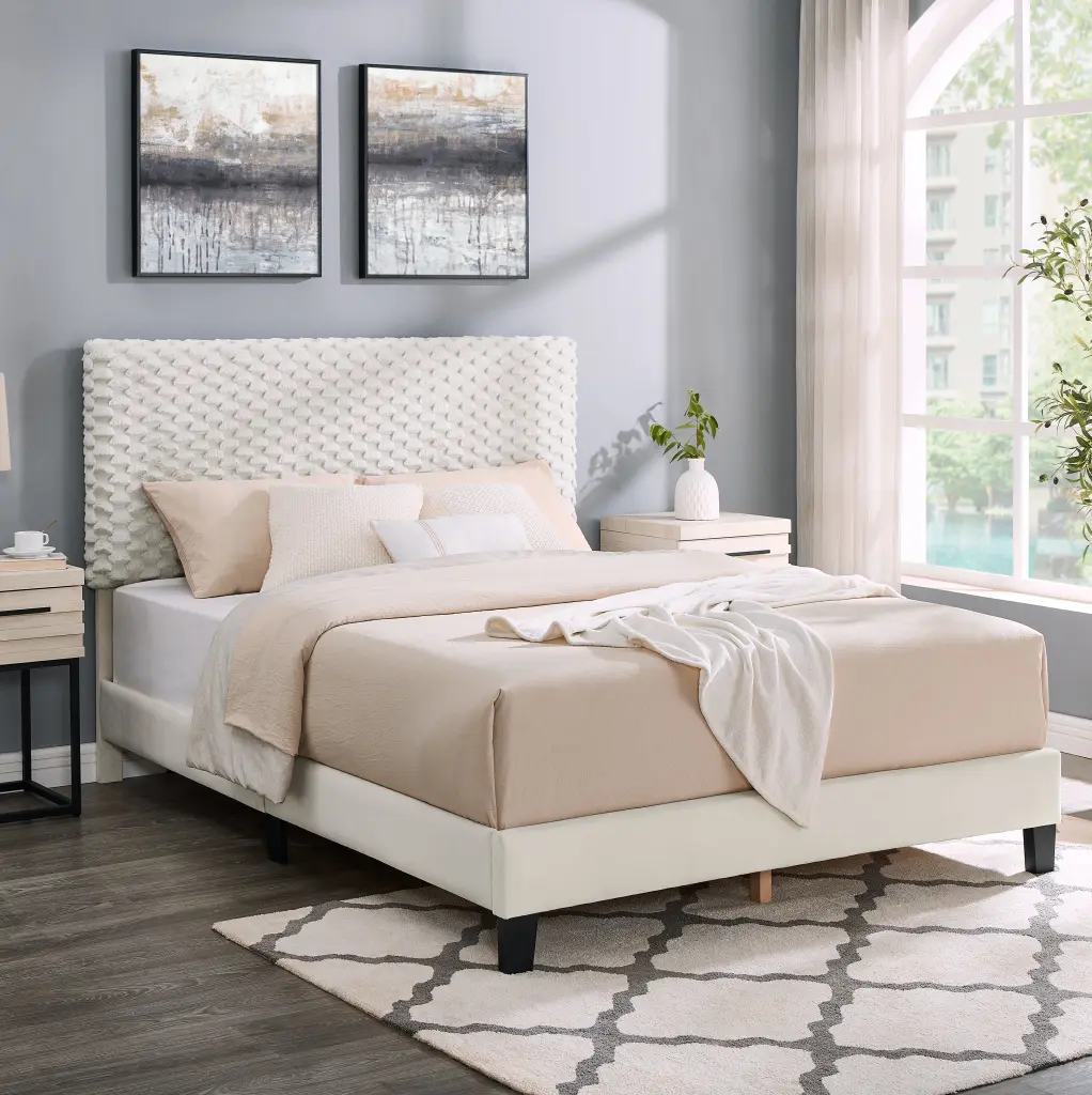 Findlay Plush 3D Upholstered Platform Bed White Dove Box Spring Not Included hz