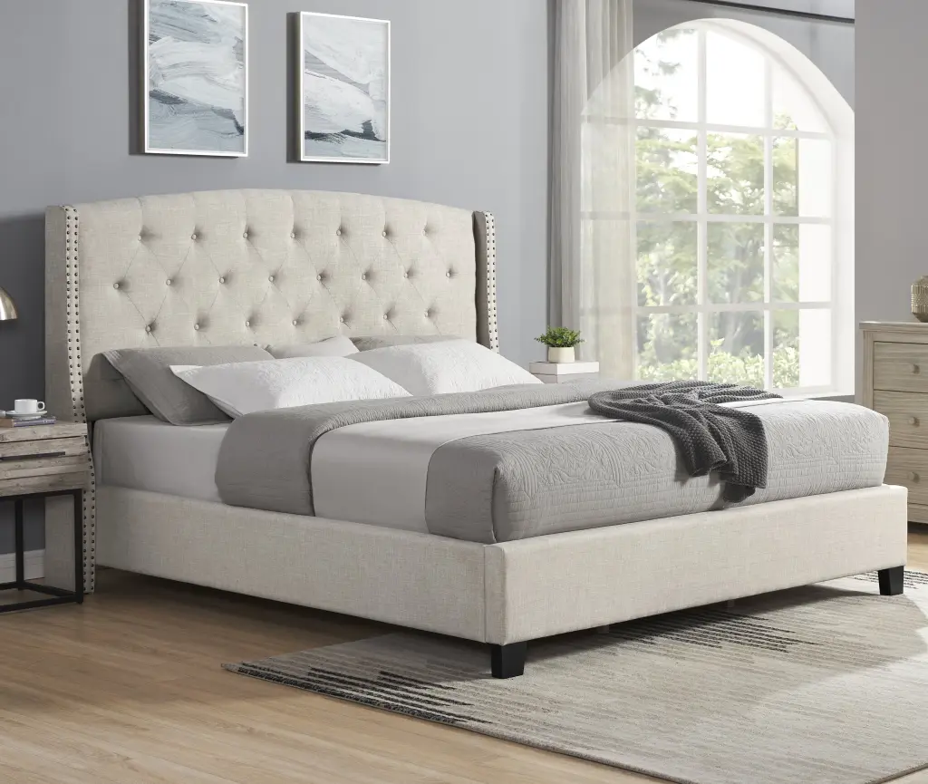 Nantarre Button Tufted Wingback Upholstered Bed Nail Head Design hz
