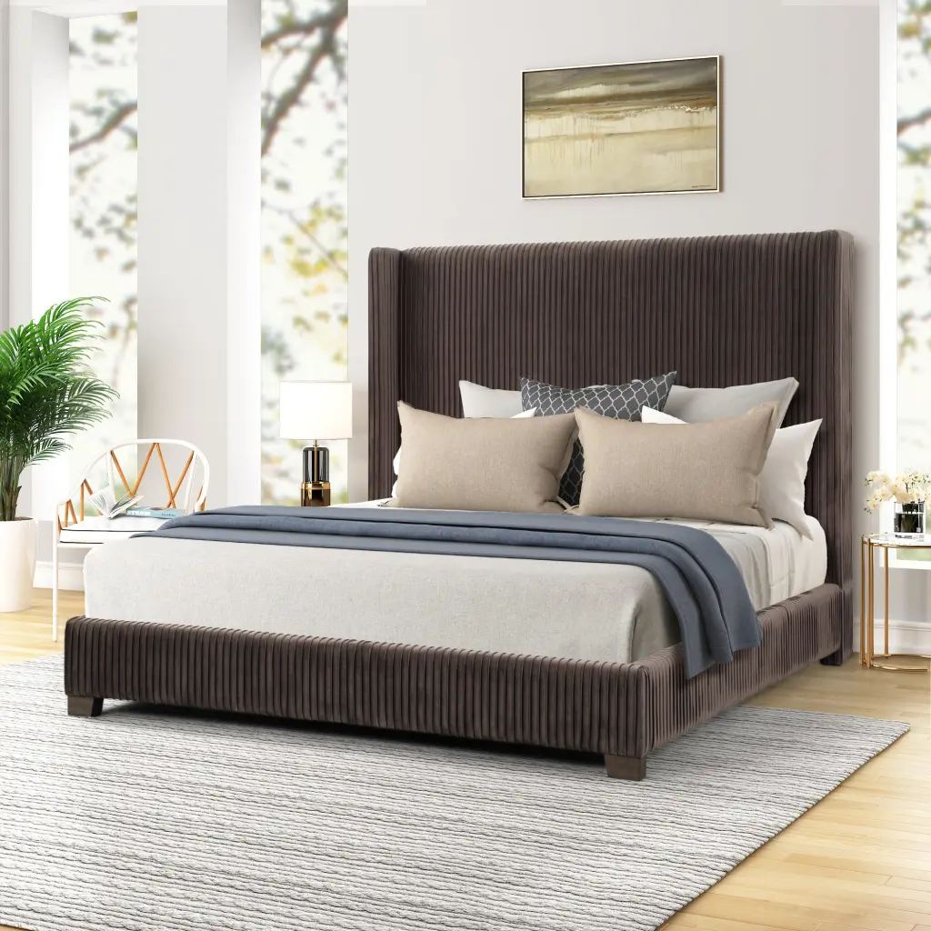 King Upholstered Bed Box Dark Brown Box Spring Required King Size Bed Frame ihomefurnishings