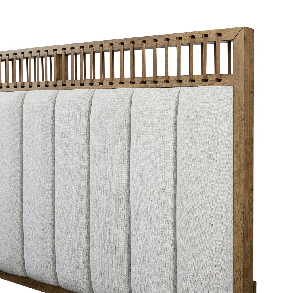 King Upholstered Strap Panel Bed Light Brown Solid Timber and MDF Frame ihomefurnishings