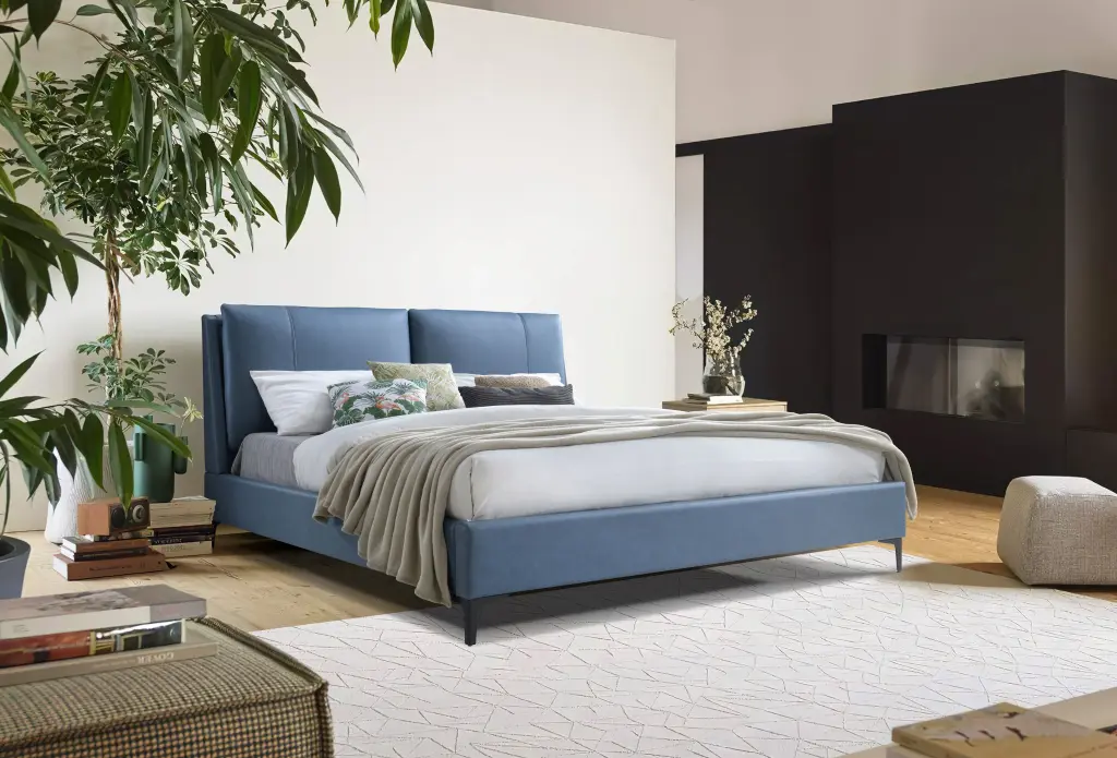 Upholstered Blue Queen Bed Blue Fabric Headboard ihomefurnishings