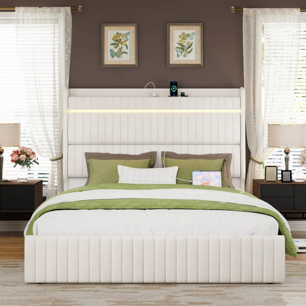 Queen Bed Frame Storage Upholstered Headboard And 4 Drawers Velvet Finish jhomier furniture