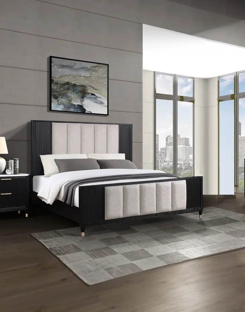 1Pc Black Finish King Upholstered Panel Bed Headboard and Footboard kanepe