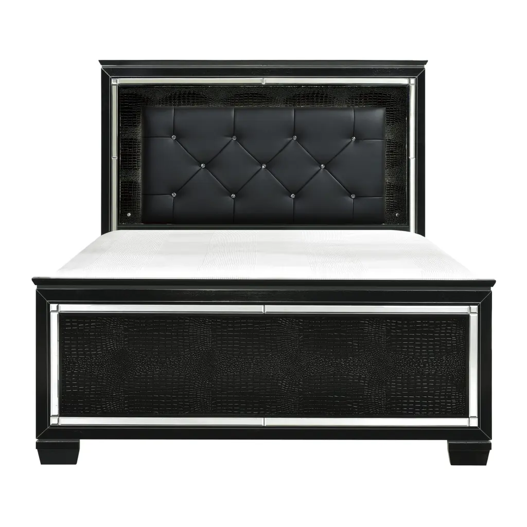 Black Upholstered Button Tufted Queen Bed LED Headboard kanepe