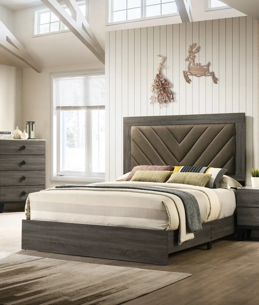 Contemporary 1Pc King Dimensions Bed Bedroom Home Decor Upholstered Headboard kanepe