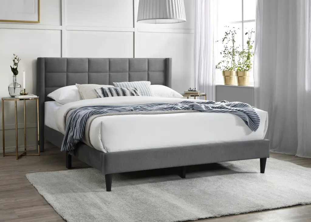 Elegant Modern Gray Brushed Linen Queen Size Upholstered Bed Box Design kanepe
