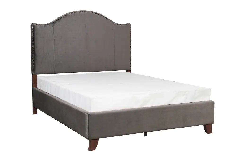 Modern Traditional Bedroom Gray Velvet Upholstered Queen Bed Camel Support kanepe