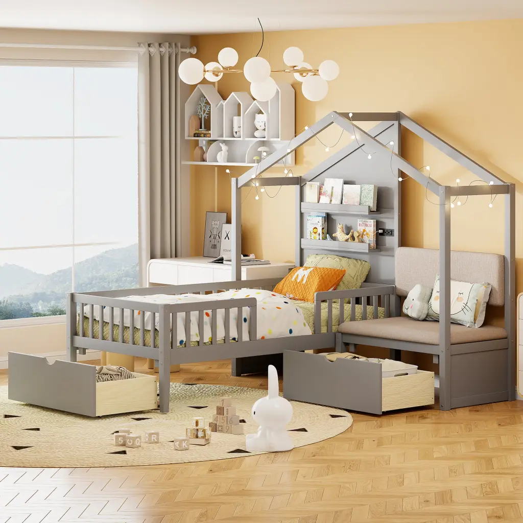 Twin Upholstered Bed Sofa and Charging Station lucky furniture