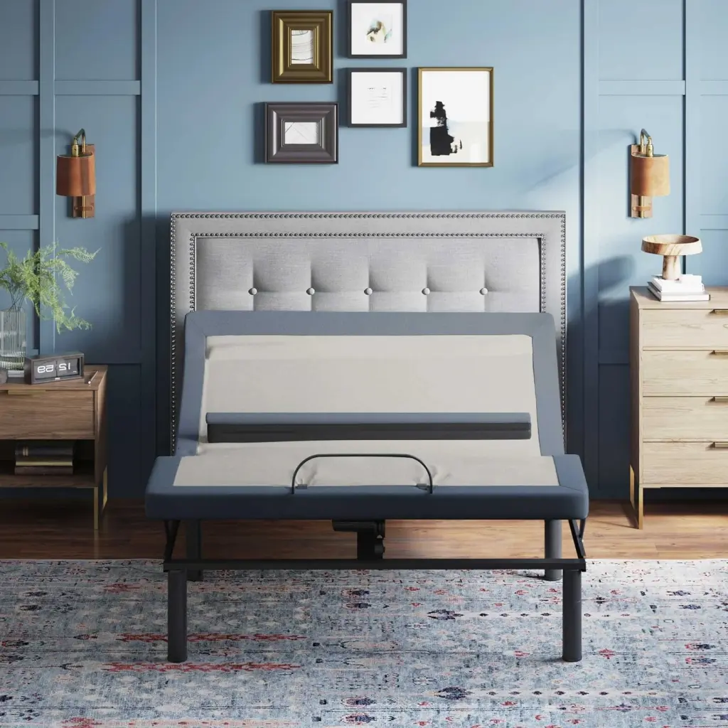 BT6500 California King Customizable Bed Blue Cream Upholstered Frame omne sleep
