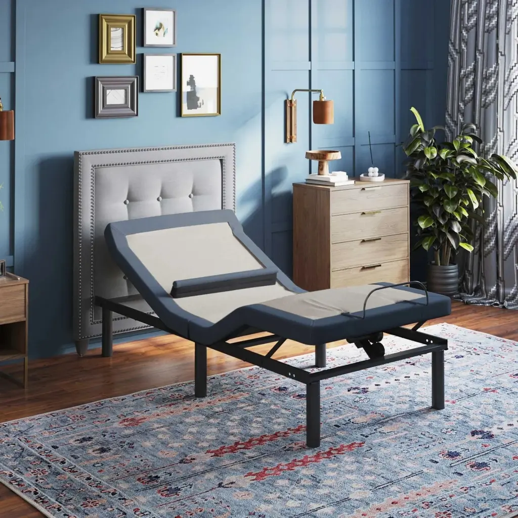 Bt6500 Twin XL Customizable Bed Blue Cream Upholstered Fabric omne sleep