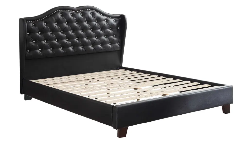 Full Bed Frame Black Faux Hide Upholstered Platform Bed poundex