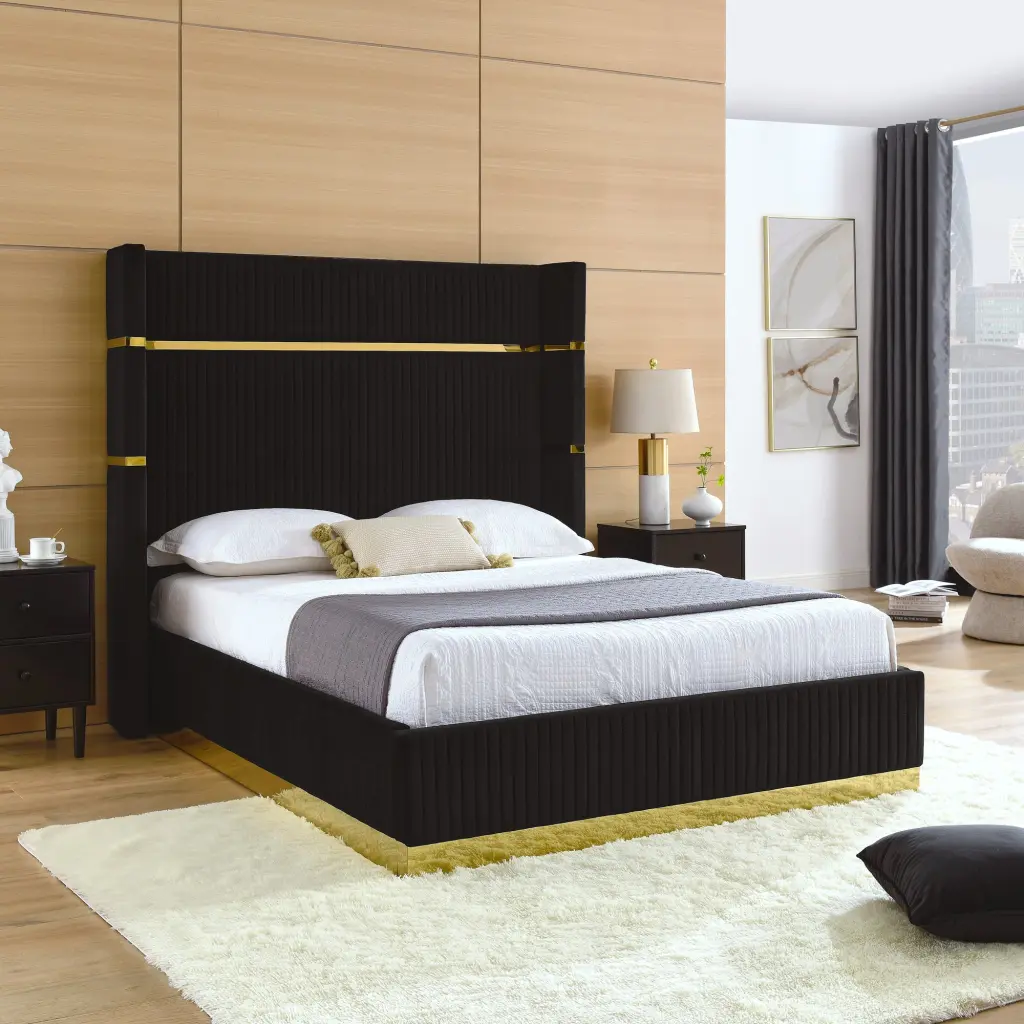 Queen Corduroy Upholstered Bed Frame Wingback Headboard royal star