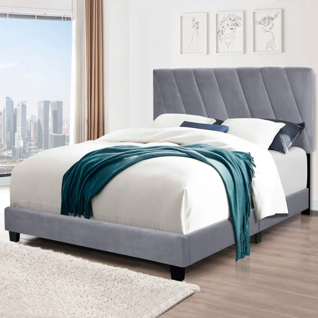 Gray Queen Size Adjustable Upholstered Bed Stain Resistant And Long-lasting serene home
