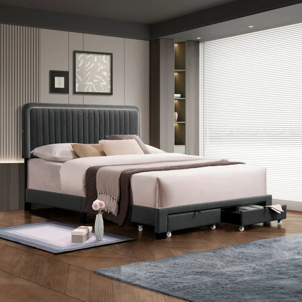 Queen Size Upholstered Bed Customizable Height Bedding 10 to 14 Inches serene home