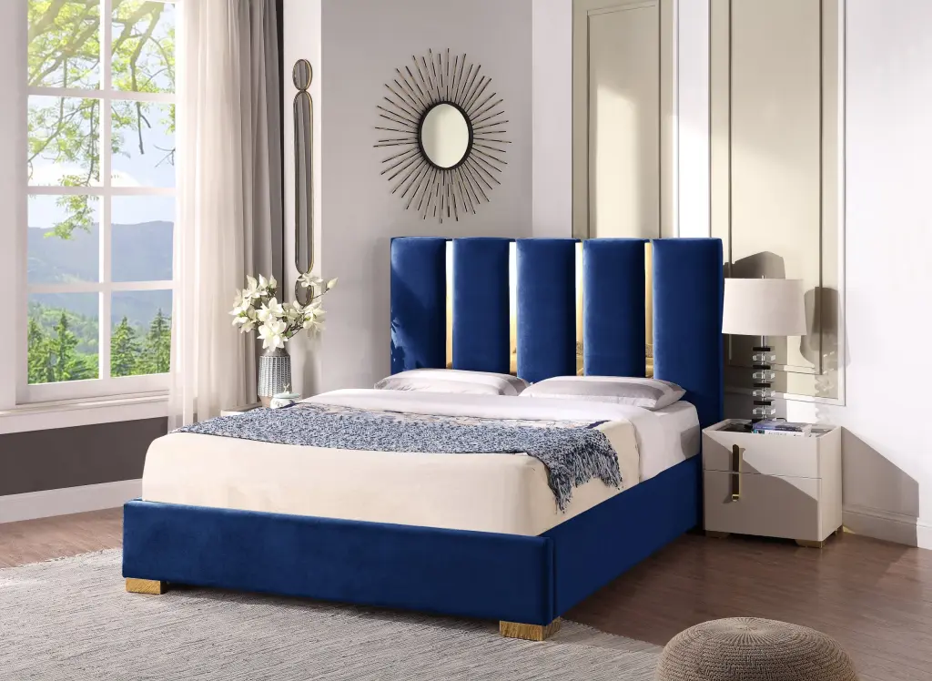 Contemporary Velvet Upholstered Bed Solid Wood Frame and High Density Foam w1241 artisan furniture