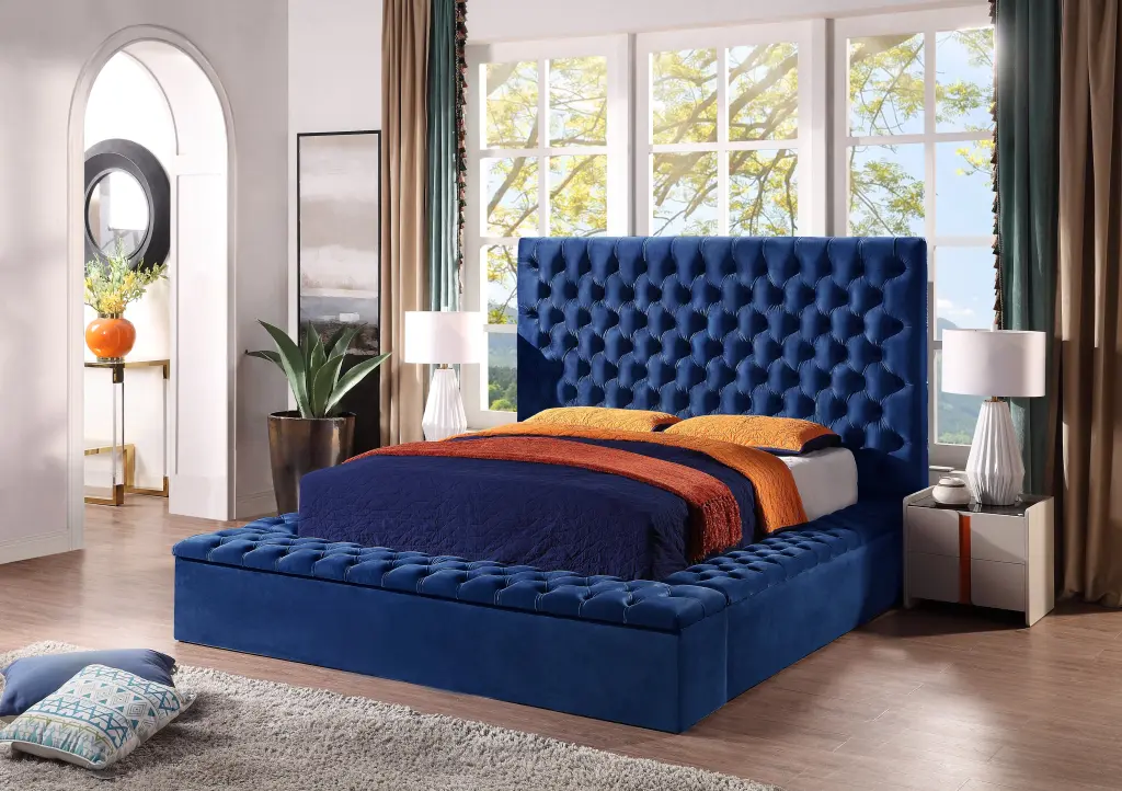 Contemporary Velvet Upholstered Bed Storage Locker Deep Button Tufted Design w1241 artisan furniture