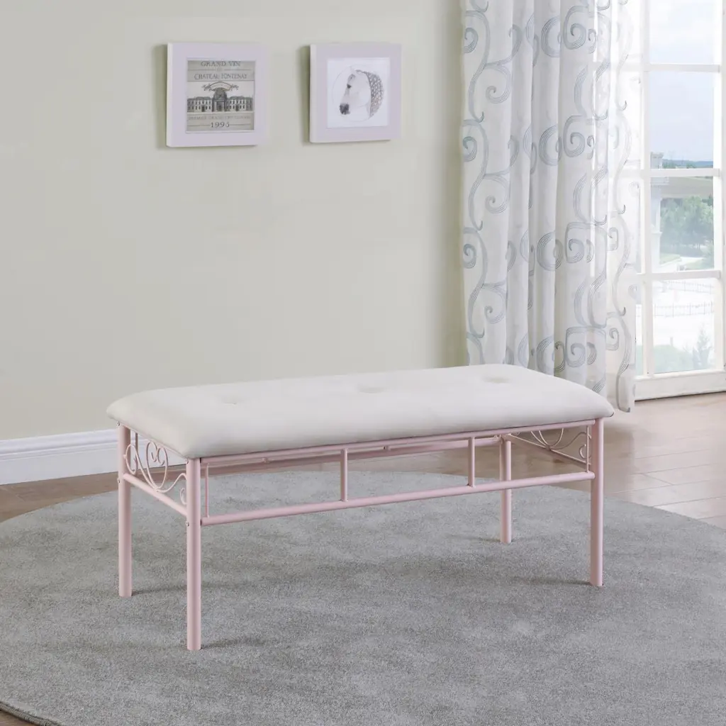Powder Pink Bench Microfiber Microsuede Traditional Style Bedroom furniture max
