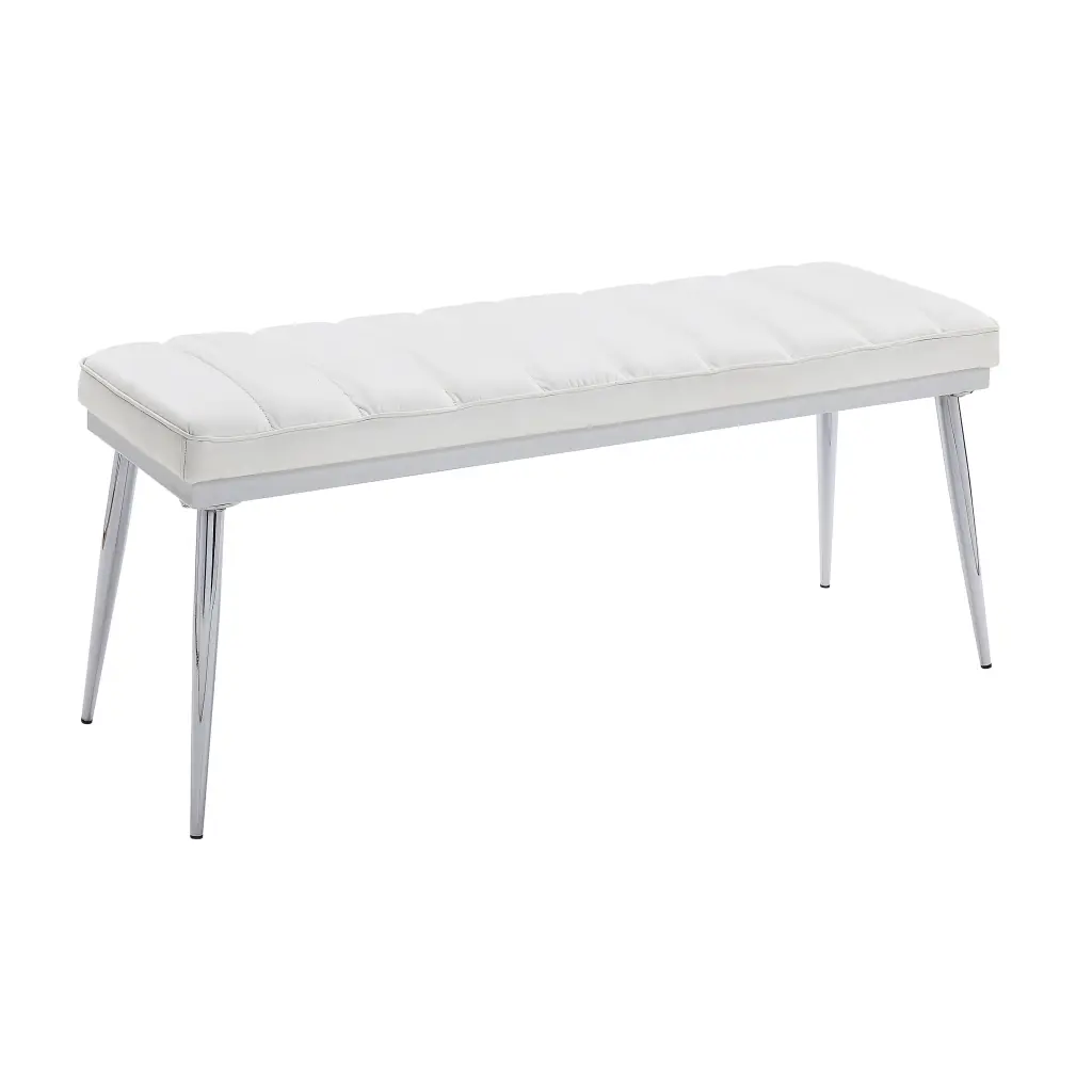 White and Chrome Bench Padded Seat White Silver Faux Leather Bedroom Bench furniture max