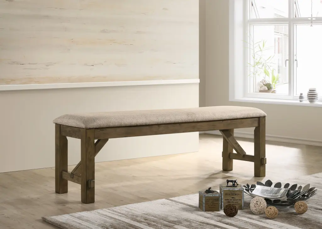 Raven Wood Upholstered Dining Bench Brown Wood Material hz