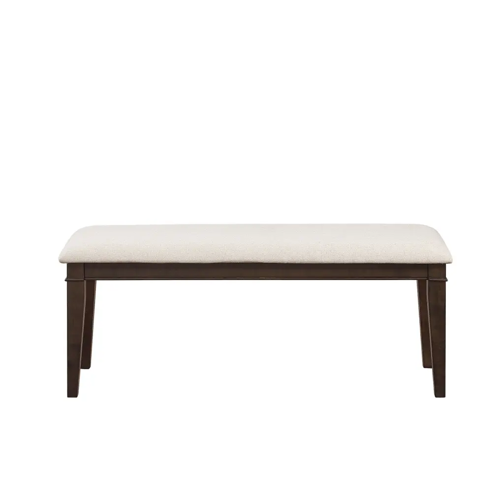 Dark Brown Finish 48 Inch Bench 1Pc Beige Upholstered Seat Classic Design kanepe