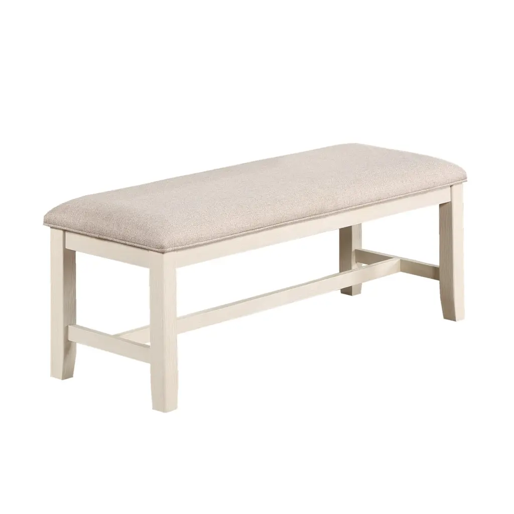 White Timeless Rubberwood Dining Bench Beige Cushion Seat kanepe