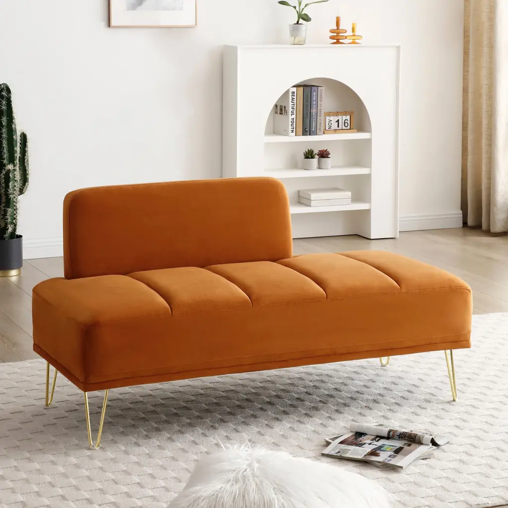 56.3 Inch Modern Velvet Upholstered End Bed Bench 2-Seater Sofa Bedroom or Living Room trusting furniture