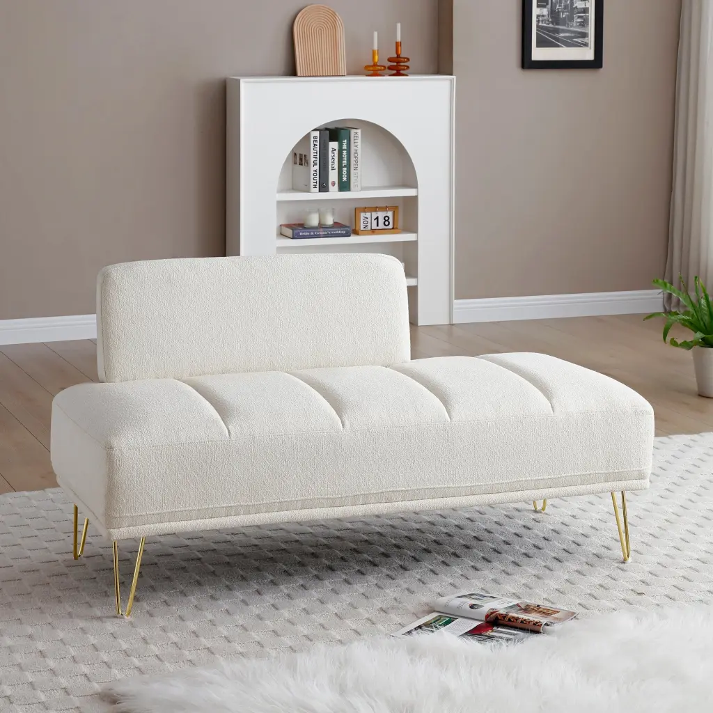 56.3 Inch Width Modern End Bed Bench Teddy Material Upholstered 2 Seater trusting furniture