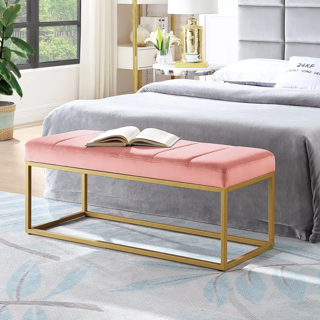 Modern Tufted Channel Entryway Bench - Emerald Velvet Upholstered Storage Bench wm home furniture