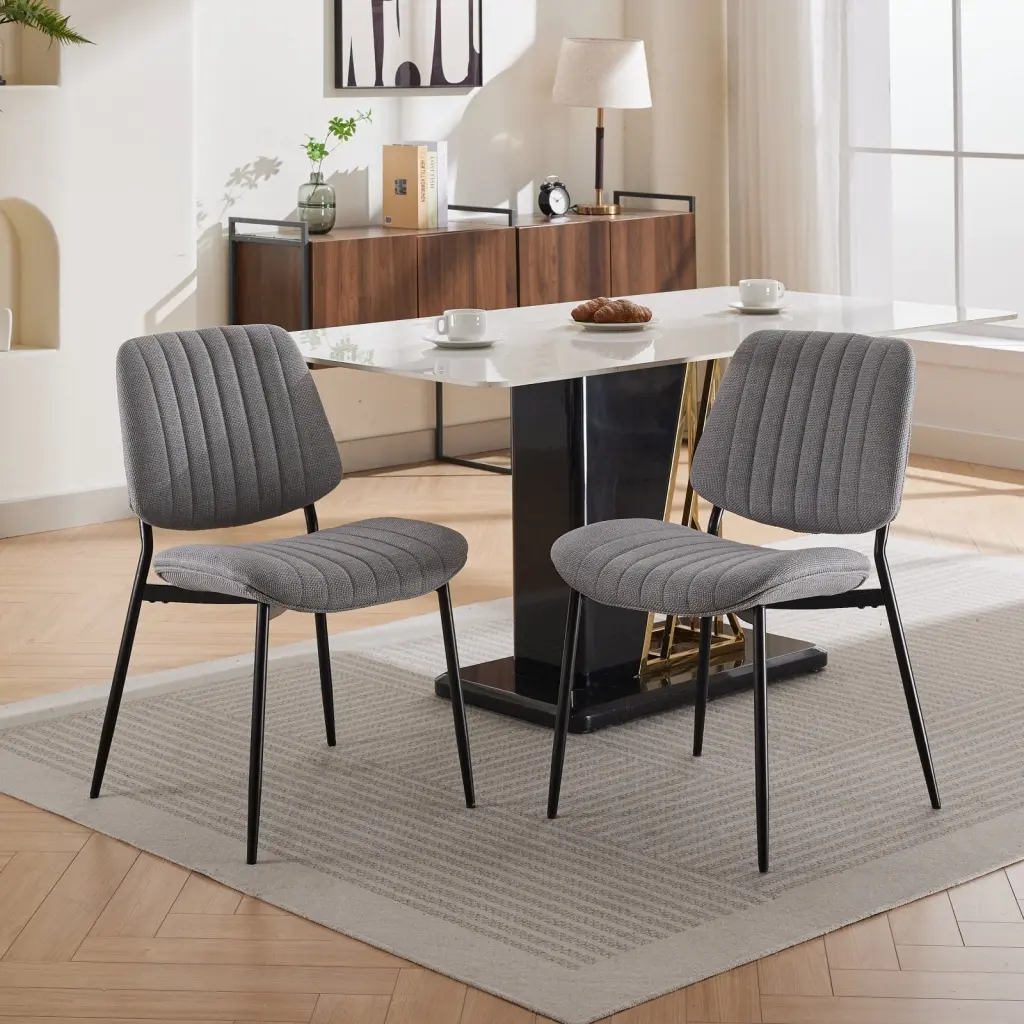 Dining Chairs Set 2 Modern Retro Linen Chair Bentwood Back Upholstered Seating a-a furniture