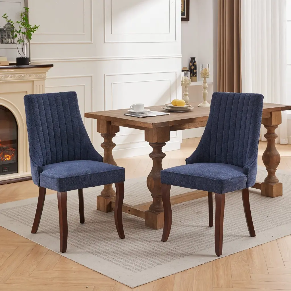 Rayon Cloth Flocking Linen Dining Chairs Channel Back Kitchen Dinner Chairs a-a furniture