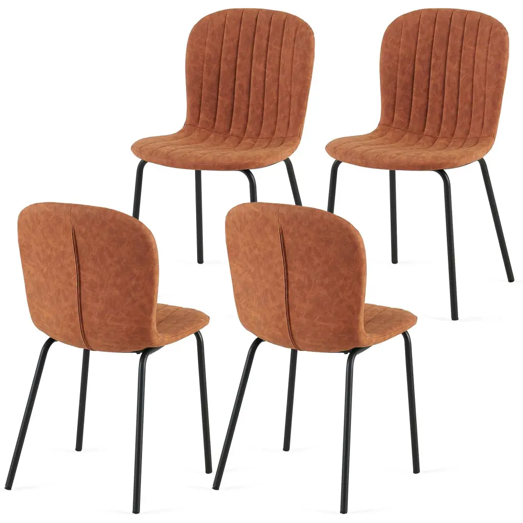 Brown Faux Leather Dining Chairs Set 4 Mid Century Modern Upholstered Chairs bn smart home w1516