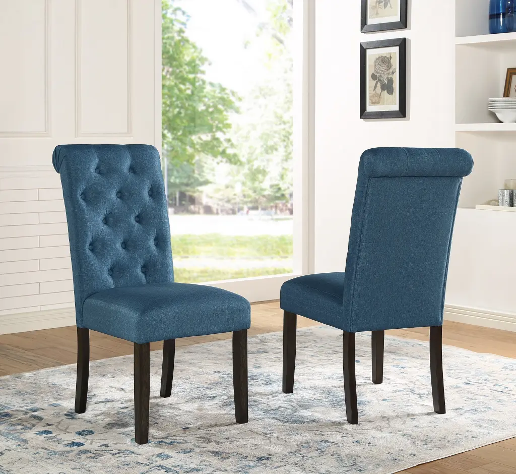 Leviton Solid Wood Tufted Dining Chair Set 2 Blue Polyester hz