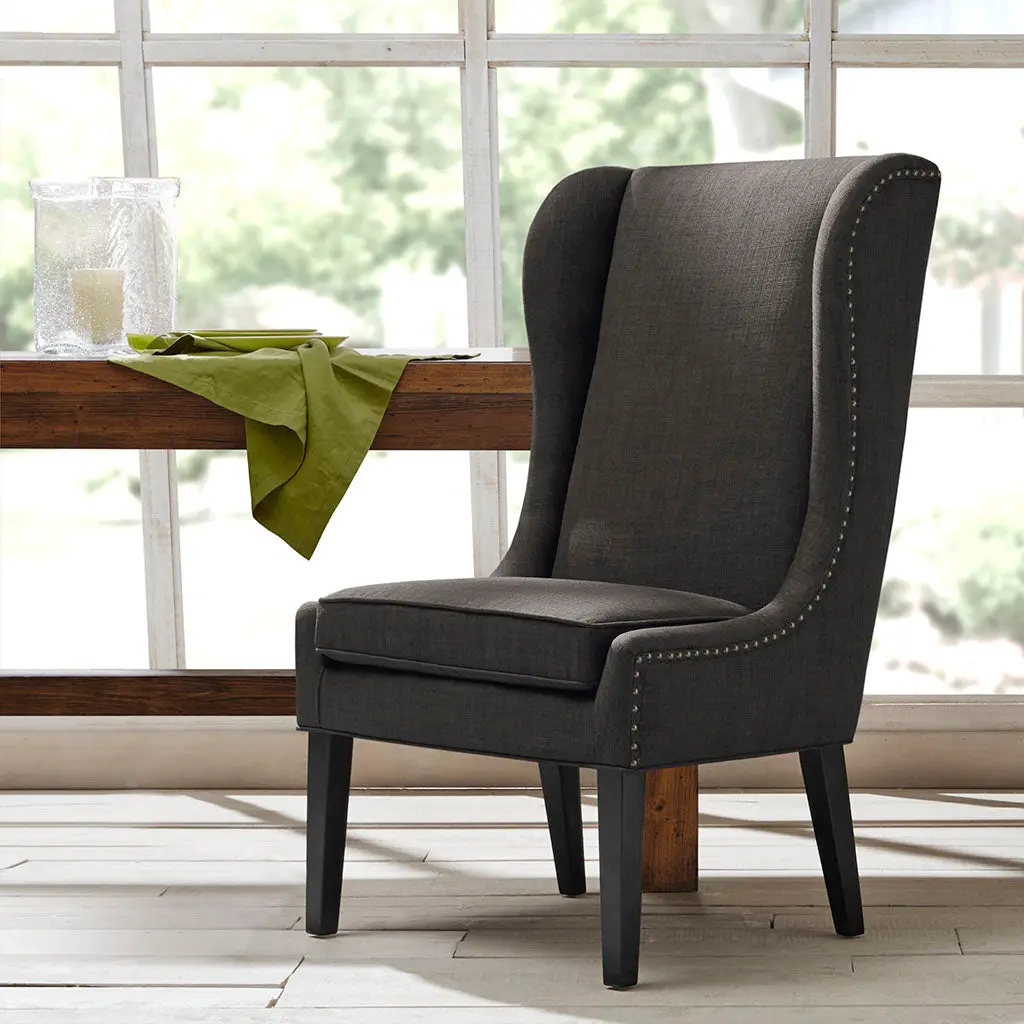 Captain's Dining Chair Charcoal Polyester Upholstery Modern Dining Room jla