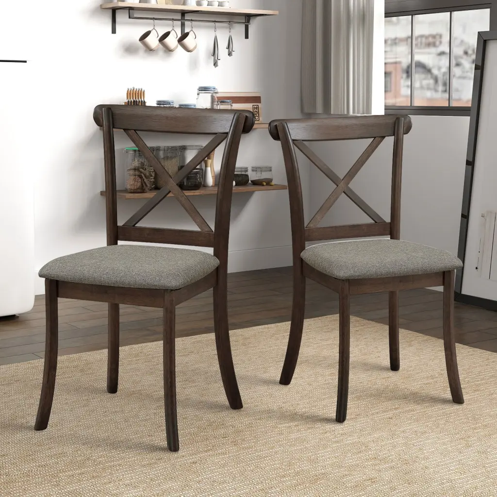 Set 2 Modern Fabric Upholstered Wooden X Back Dining Chairs justone