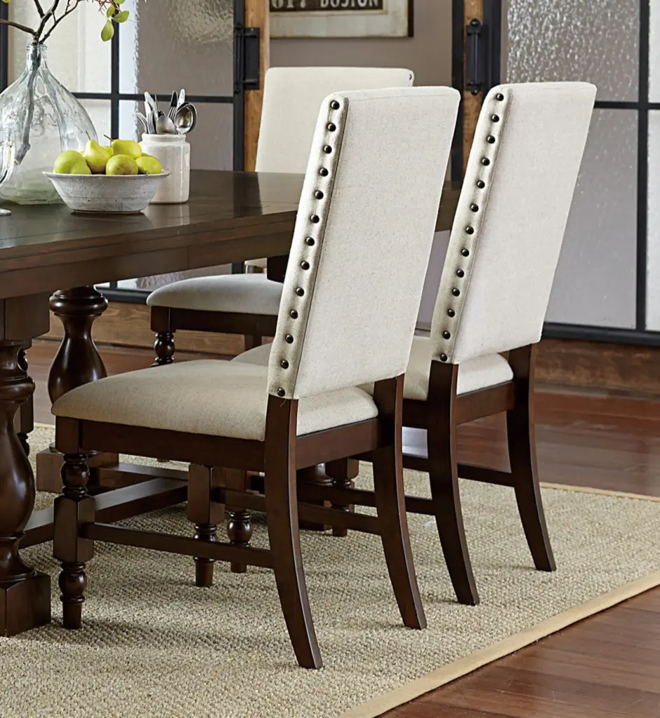 Dark Oak Finish Timberen Dining Chairs Set 2 Cream Upholstered Back Solid Wood kanepe