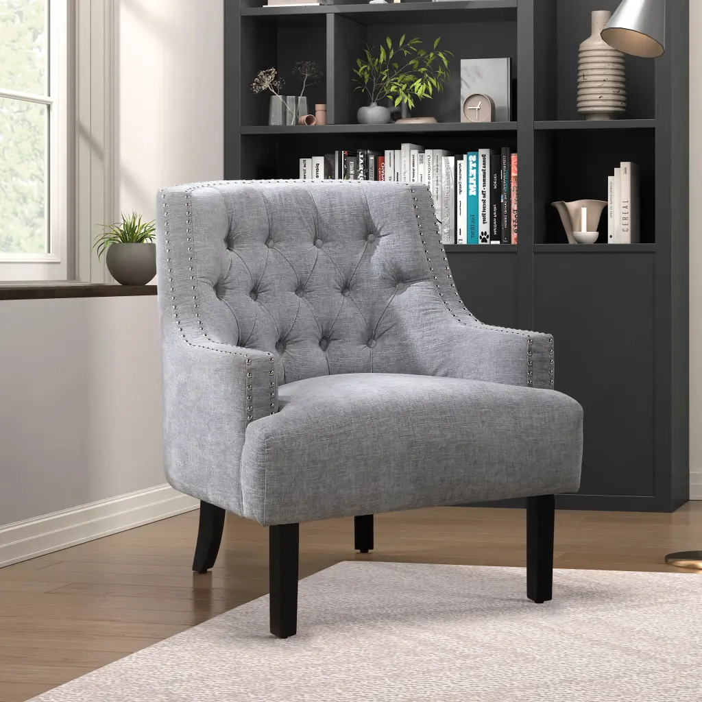 Modern Traditional Gray Chenille Upholstered Button Tufted Accent Chair kanepe