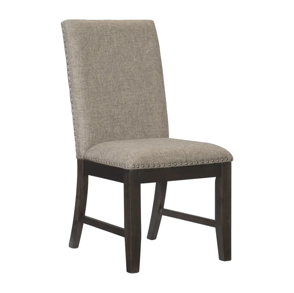 Rustic Brown Finish Set 2 Chairs Oak Veneer Fabric Upholstered Back Dining Chairs kanepe
