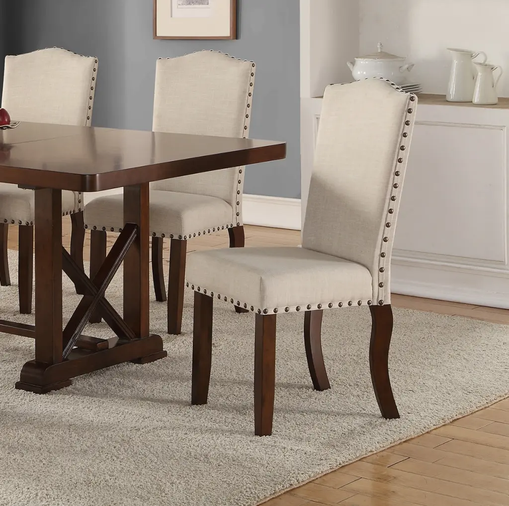 Timeless Cream Upholstered Cushion Chairs Set 2Pc Dining Chair Nailhead Trim kanepe