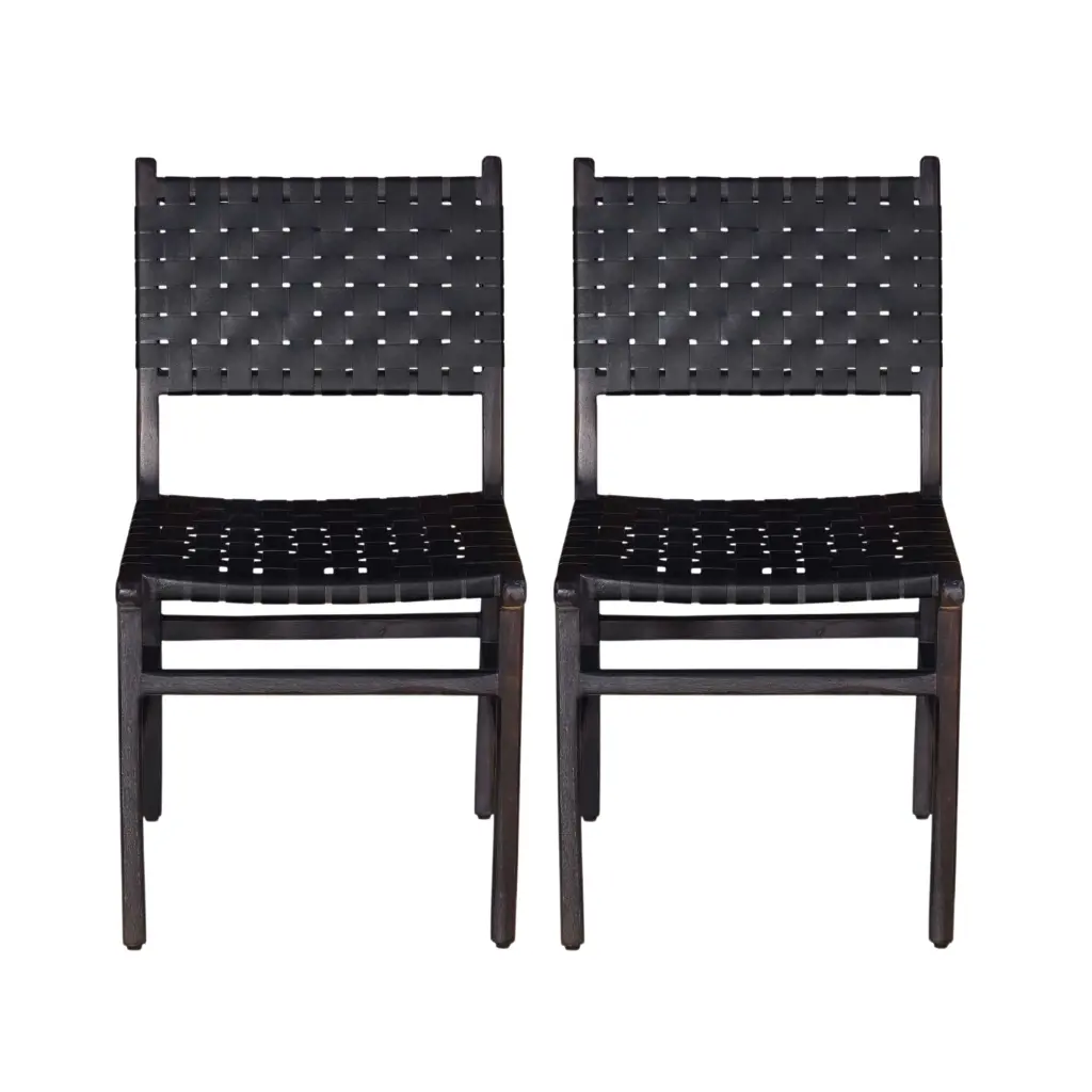 Upholstered Dining Chair Set 2 Authentic Leather Woven Side Chair Rustic Style kanepe