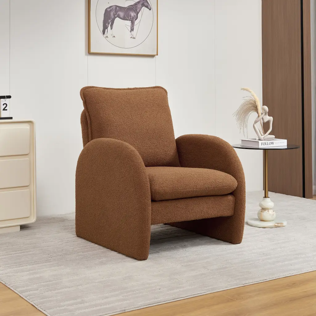 Modern Sherpa Upholstered Accent Chair Cozy Living Room Armchair modasi