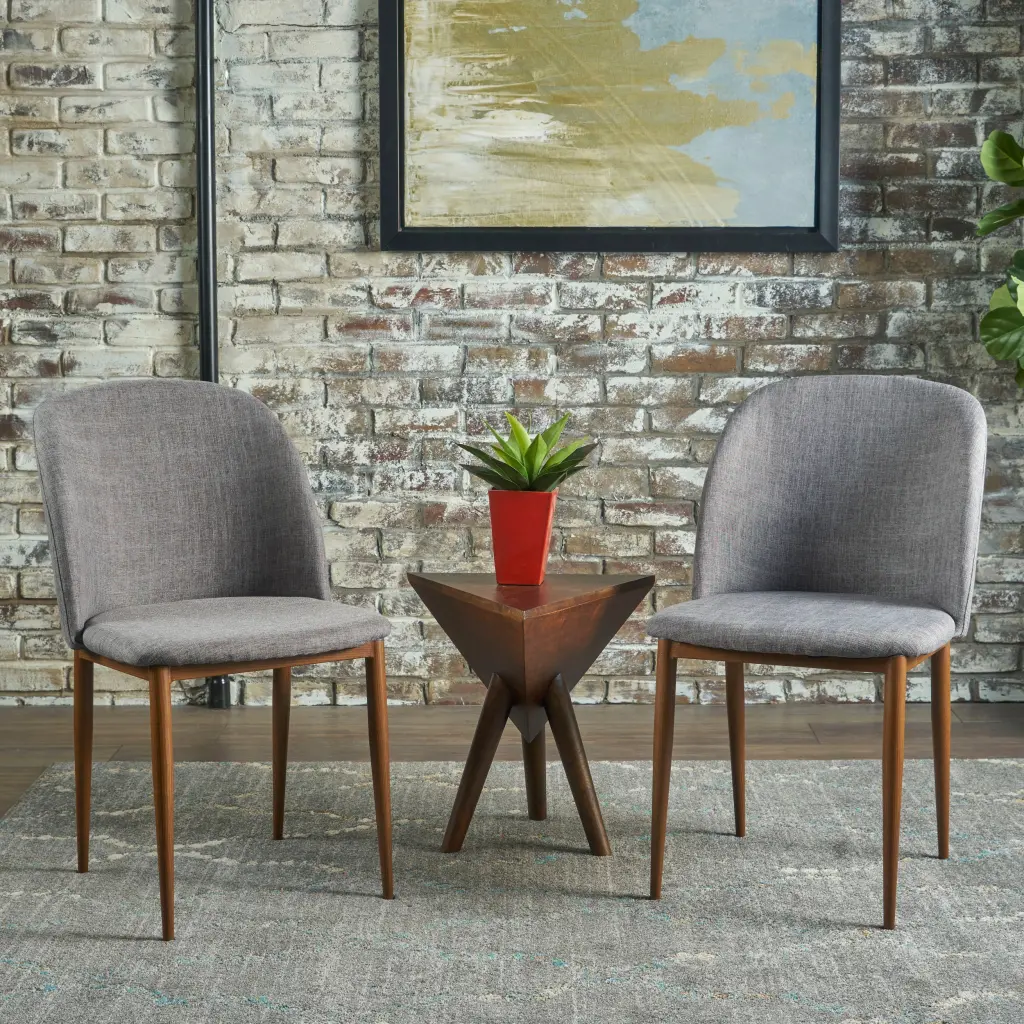 Mid Century Dining Chair Set 2 Grey Light Fabric Upholstered nh-bc furniturings