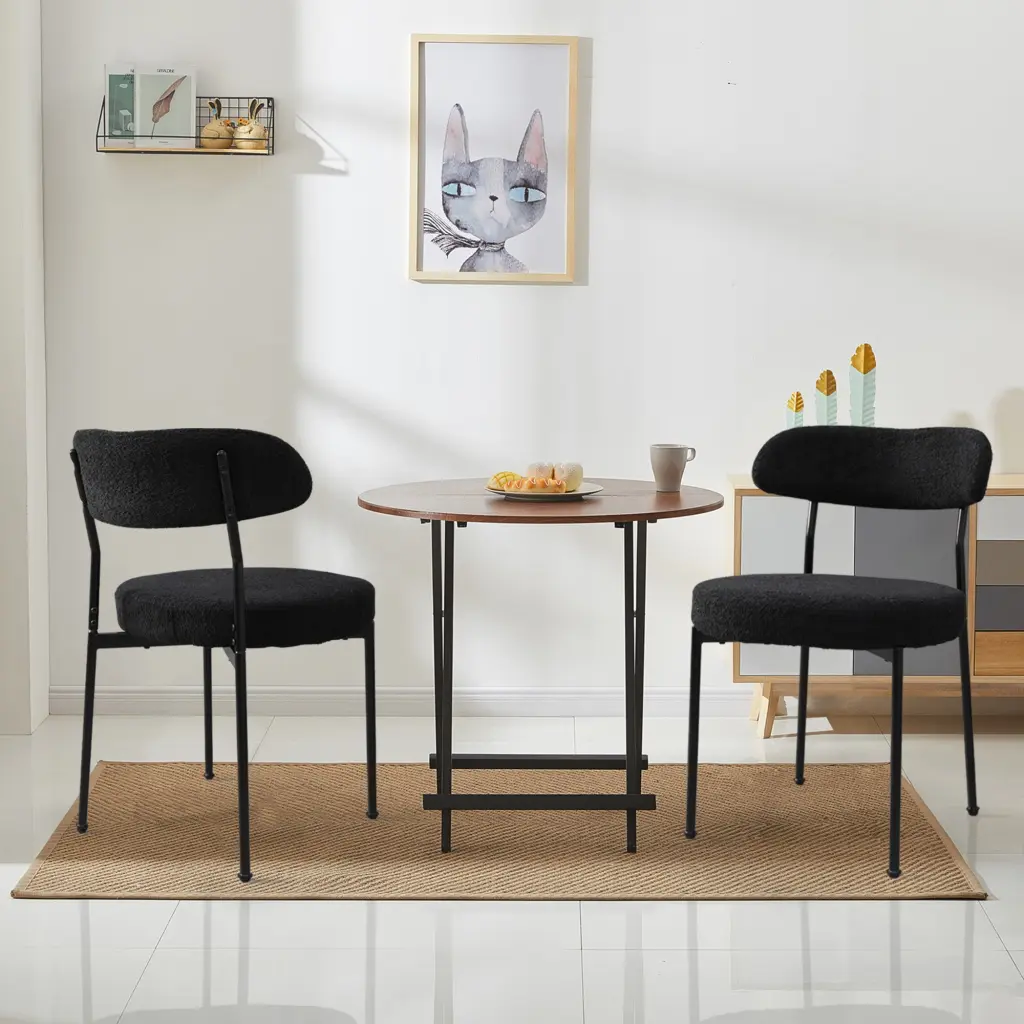 Boucle Upholstered Dining Chairs Curved Backrest & Metallic Legs Set 4 rnb