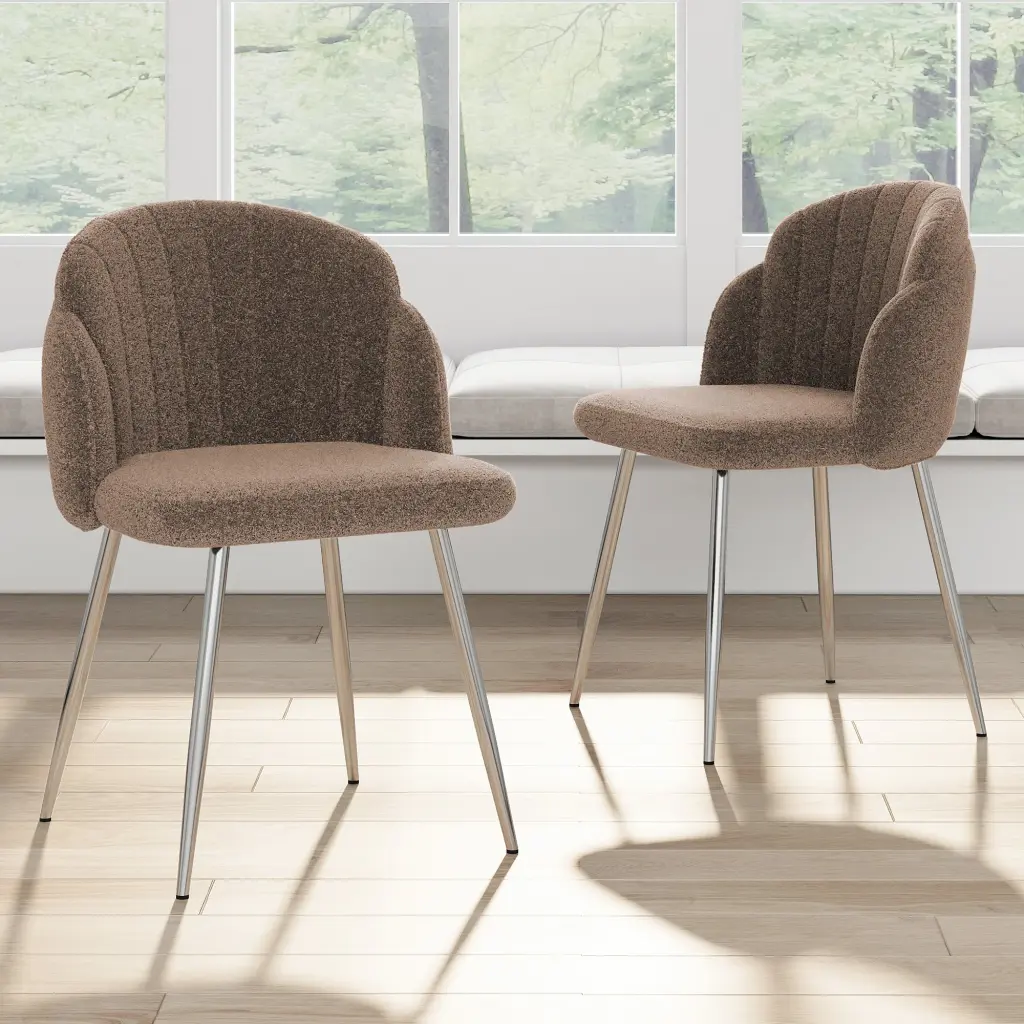 Modern Effortless Brown Teddy Fleece Dining Chair Upholstered rnb