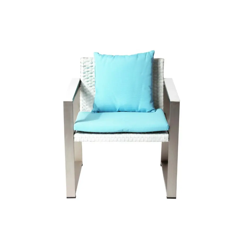 Anodized Light Metal Upholstered Cushioned Chair Rattan White Turquoise royal hampton