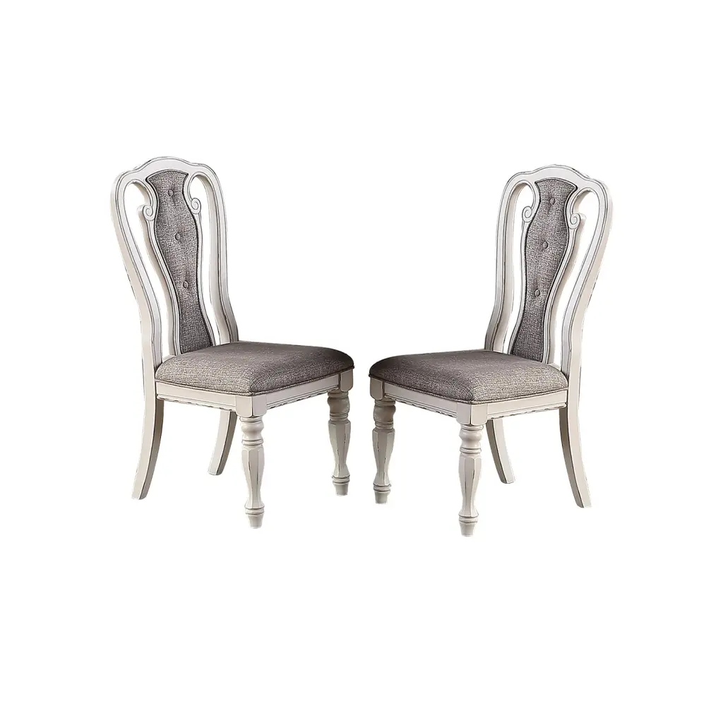 Light Grey Upholstered Dining Chair Set 2 Vintage White Wooden Legs simple relax