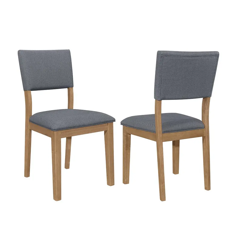 Set 2 Blue Upholstered Dining Chairs Brown Solid Wood Frame simple relax