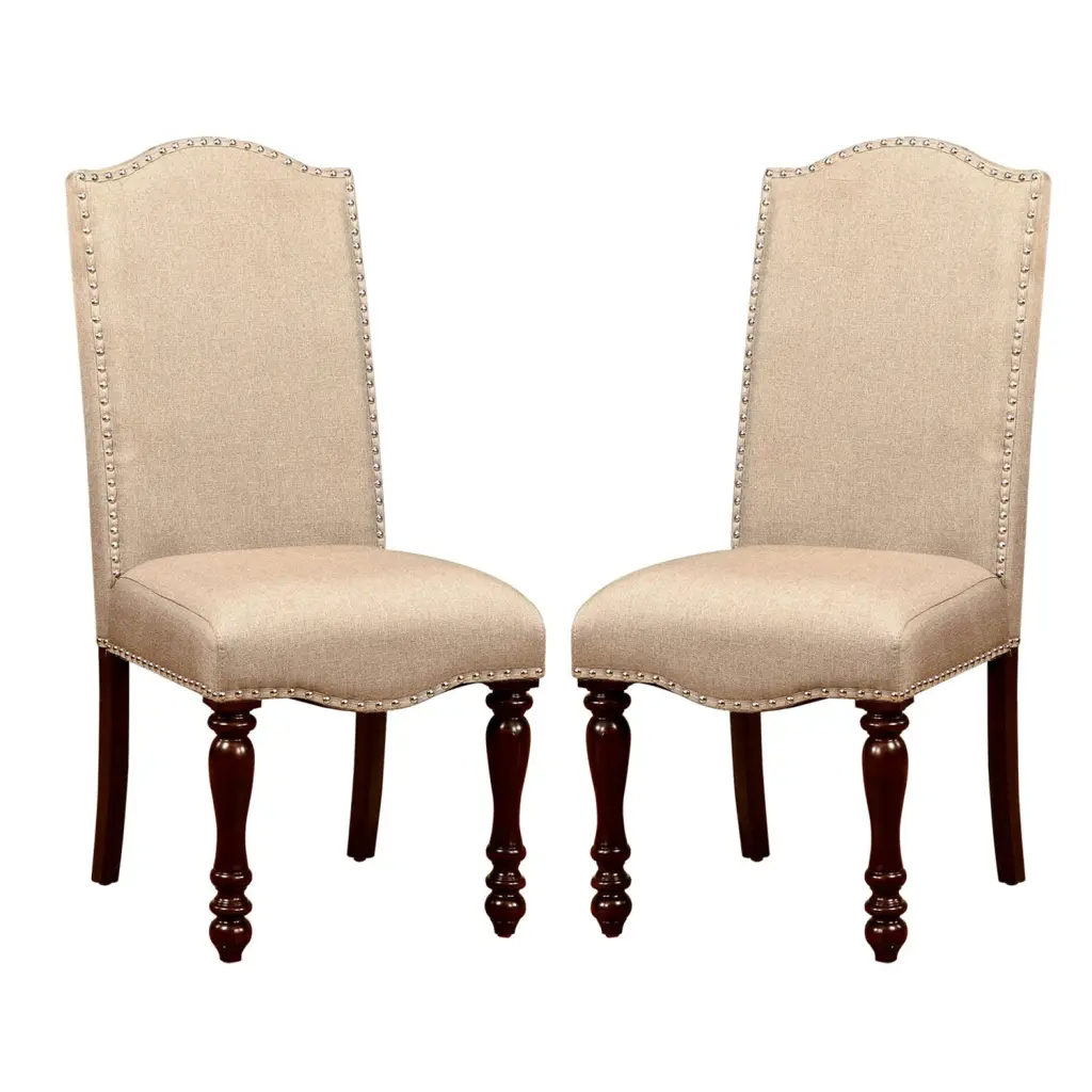 Set 2 Upholstered Dining Chairs Antique Cherry And Beige Fabric Seating simple relax
